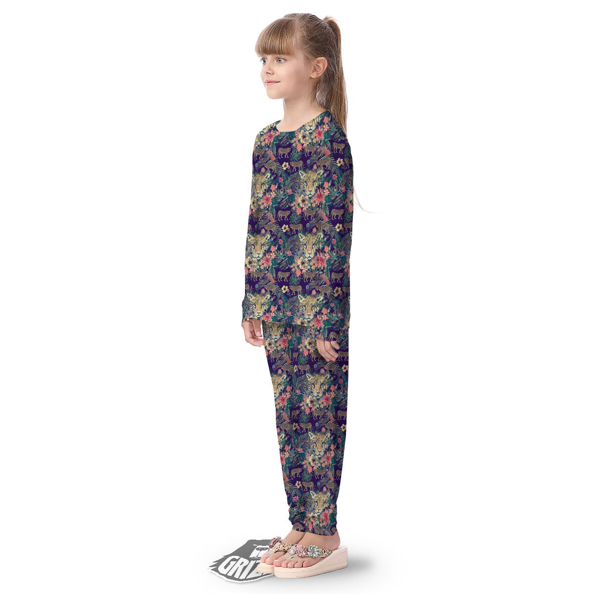 Tiger Flower And Print Pattern Kid's Pajamas-grizzshop