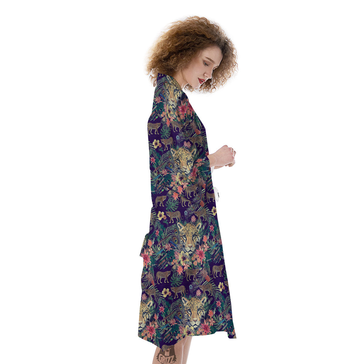 Tiger Flower And Print Pattern Kimono-grizzshop