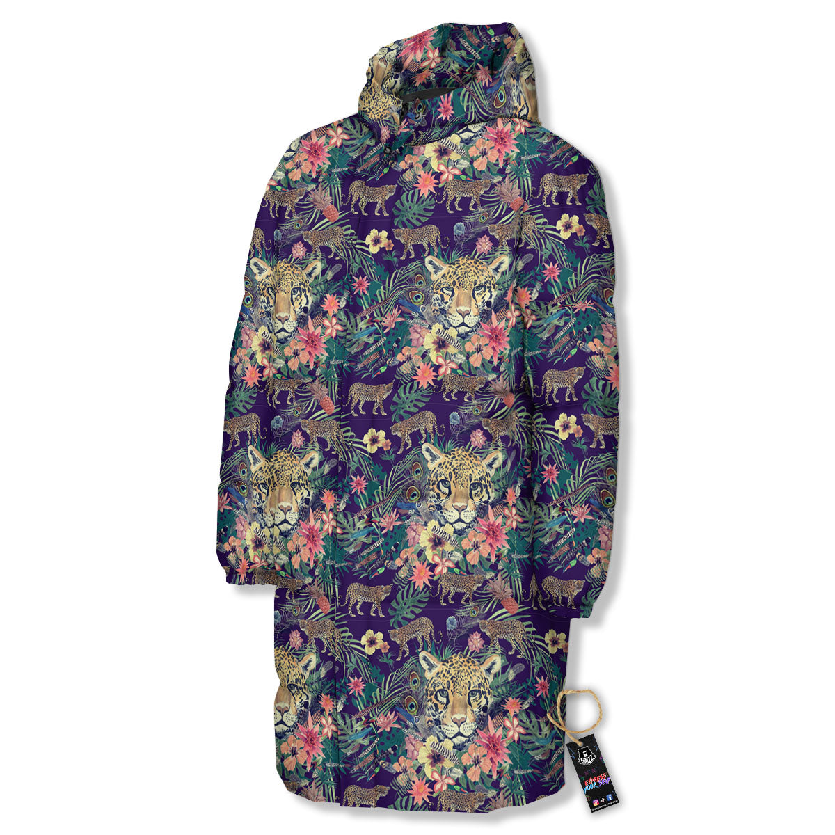 Tiger Flower And Print Pattern Long Down Jacket-grizzshop