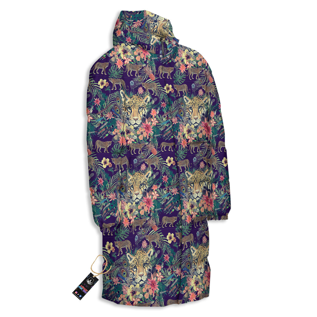 Tiger Flower And Print Pattern Long Down Jacket-grizzshop