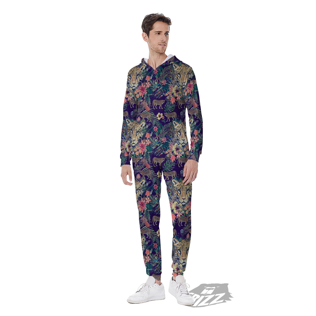 Tiger Flower And Print Pattern Men's Jumpsuit-grizzshop