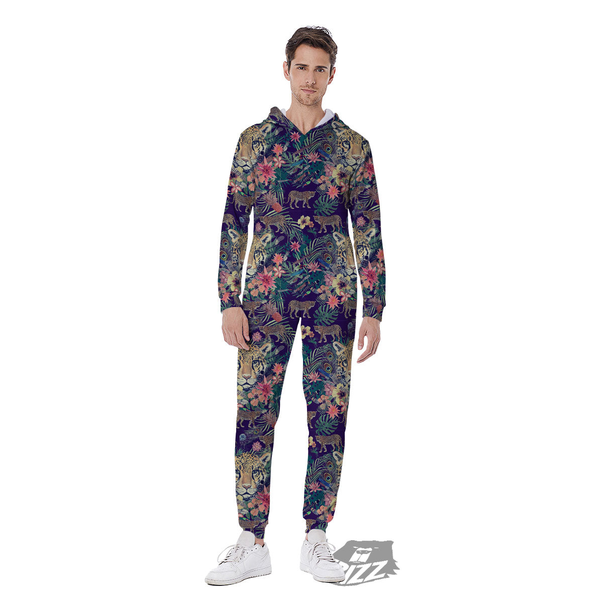 Tiger Flower And Print Pattern Men's Jumpsuit-grizzshop