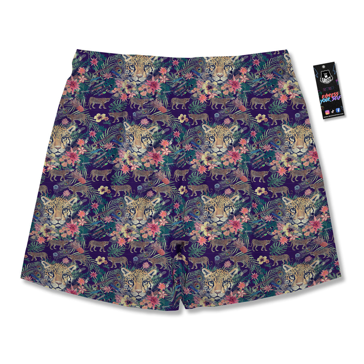 Tiger Flower And Print Pattern Men's Running Shorts-grizzshop