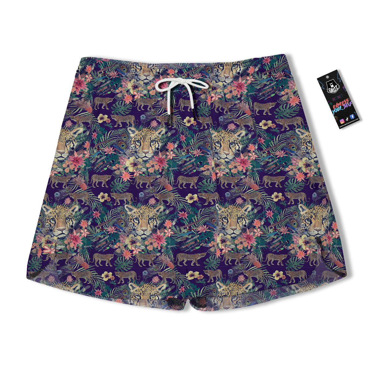 Tiger Flower And Print Pattern Men's Running Shorts-grizzshop