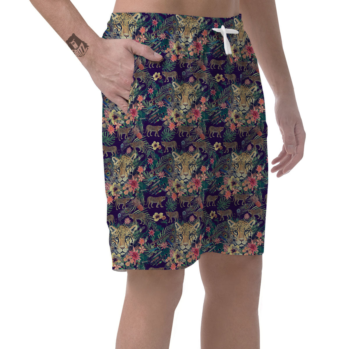 Tiger Flower And Print Pattern Men's Shorts-grizzshop