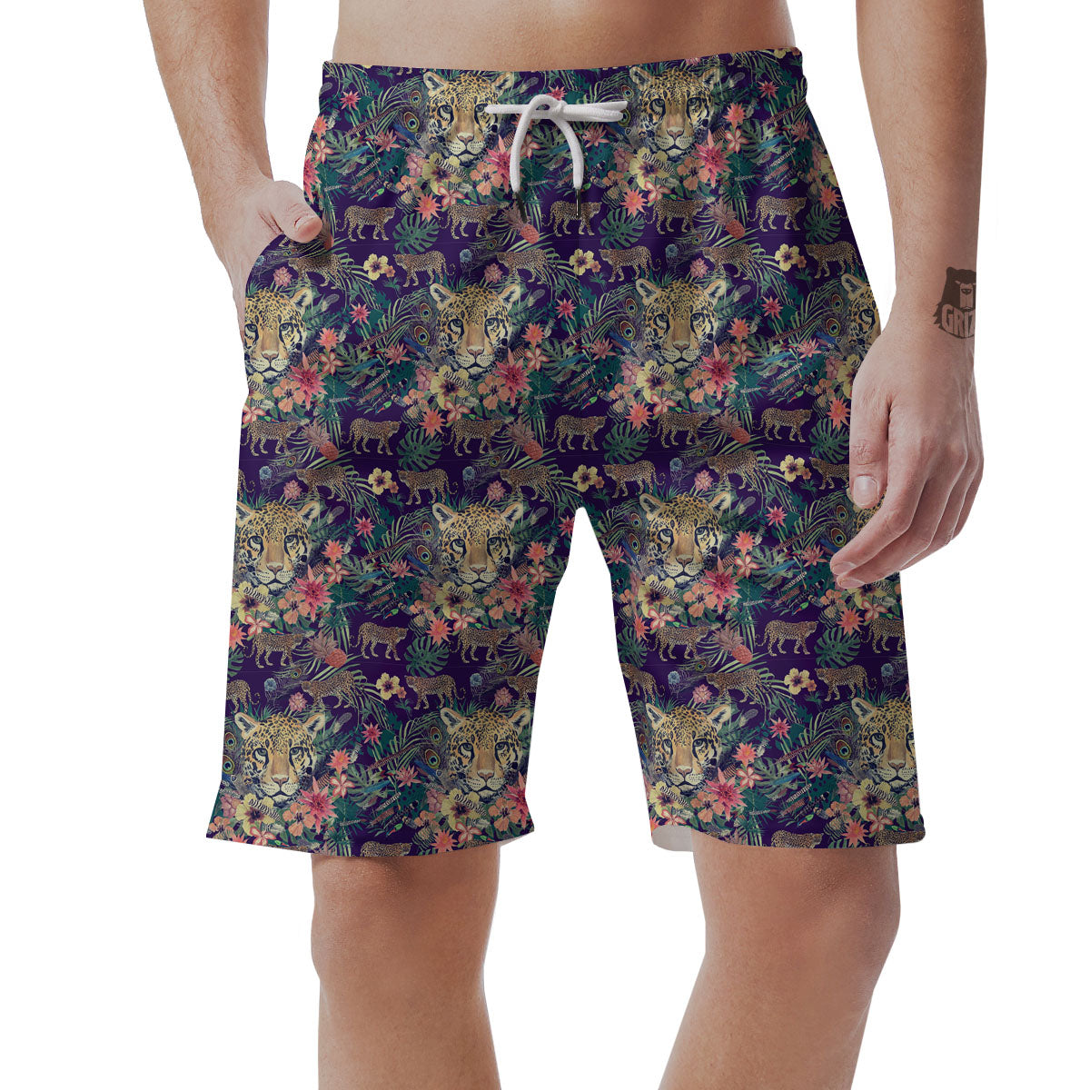 Tiger Flower And Print Pattern Men's Shorts-grizzshop