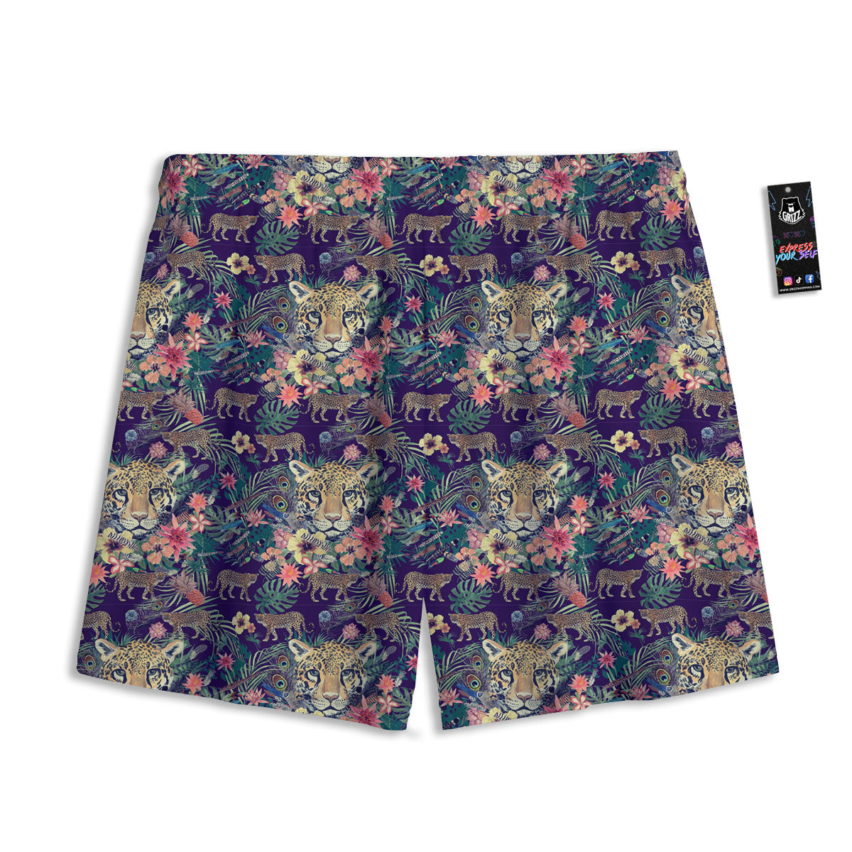 Tiger Flower And Print Pattern Mesh Shorts