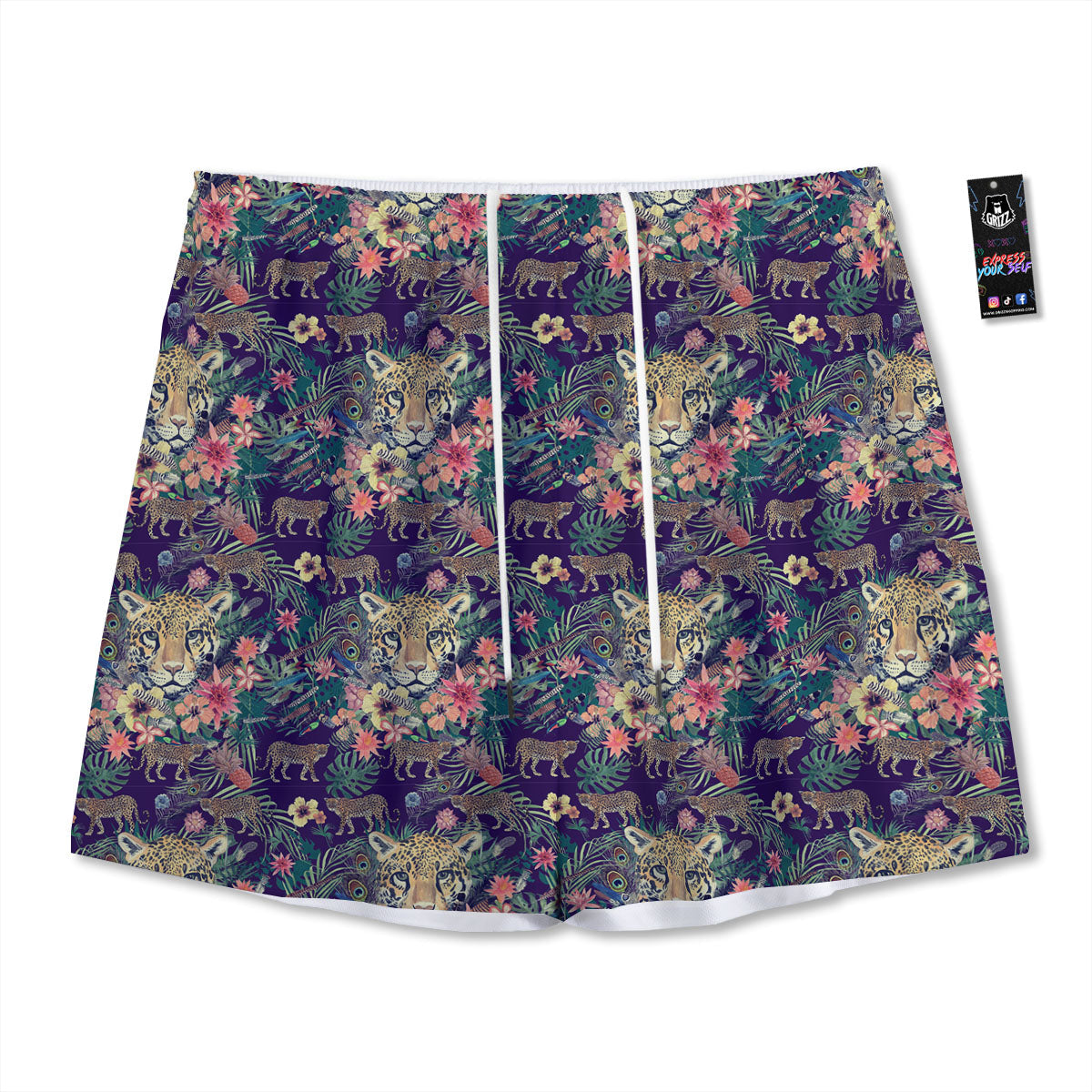 Tiger Flower And Print Pattern Mesh Shorts