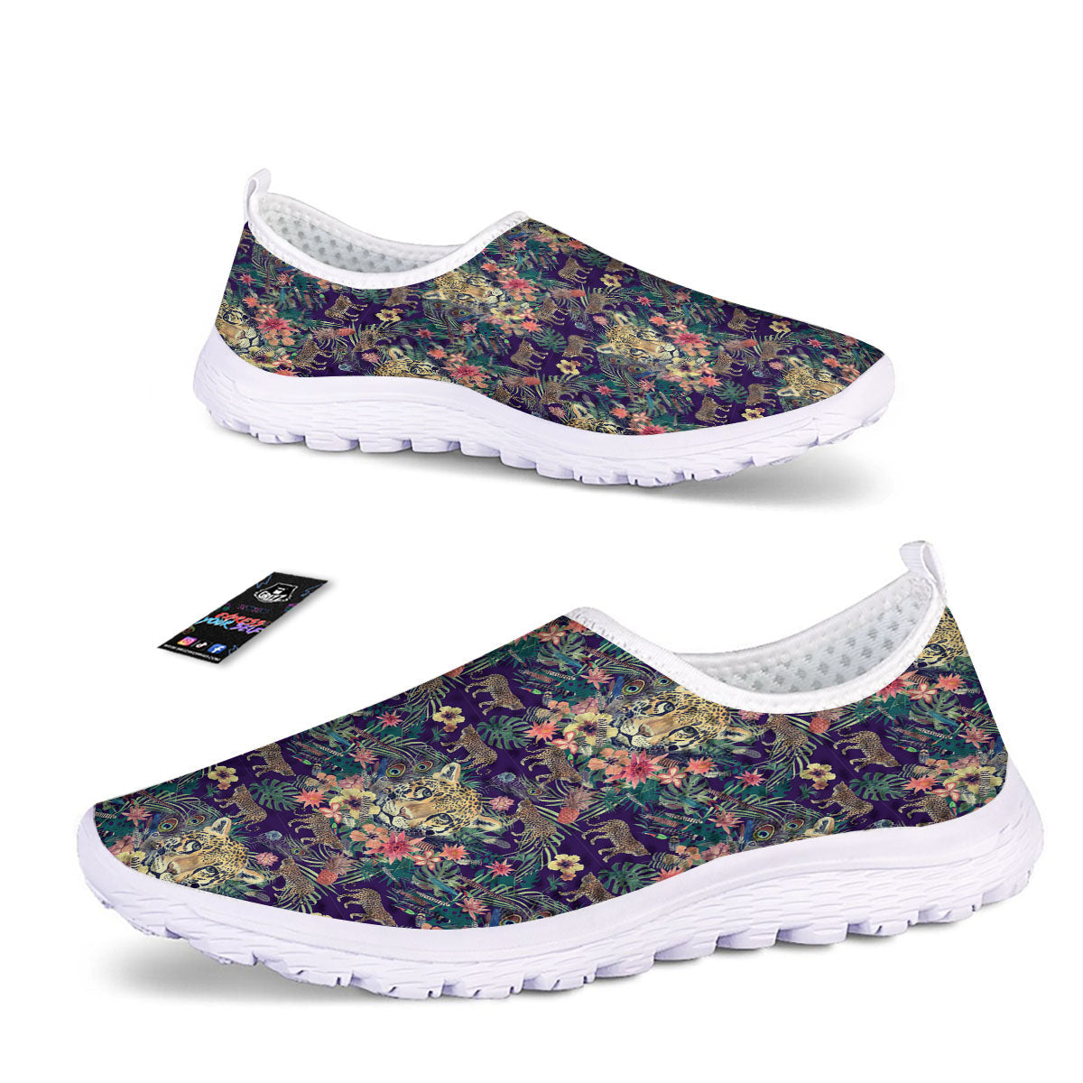 Tiger Flower And Print Pattern Nurse Shoes-grizzshop