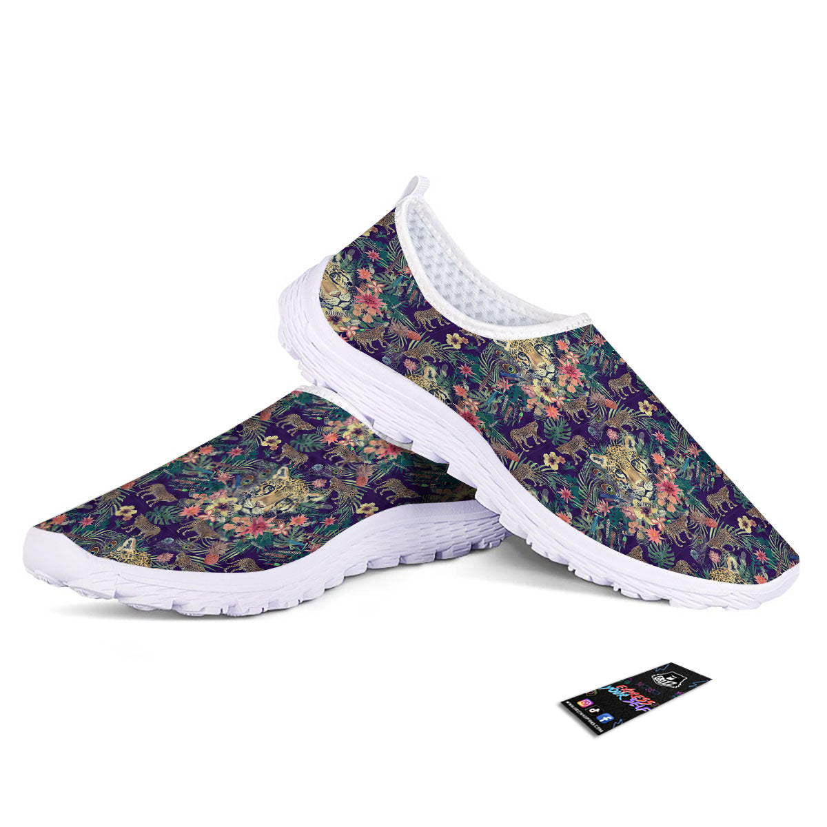 Tiger Flower And Print Pattern Nurse Shoes-grizzshop