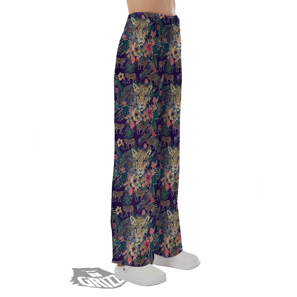 Tiger Flower And Print Pattern Pajama Pants-grizzshop