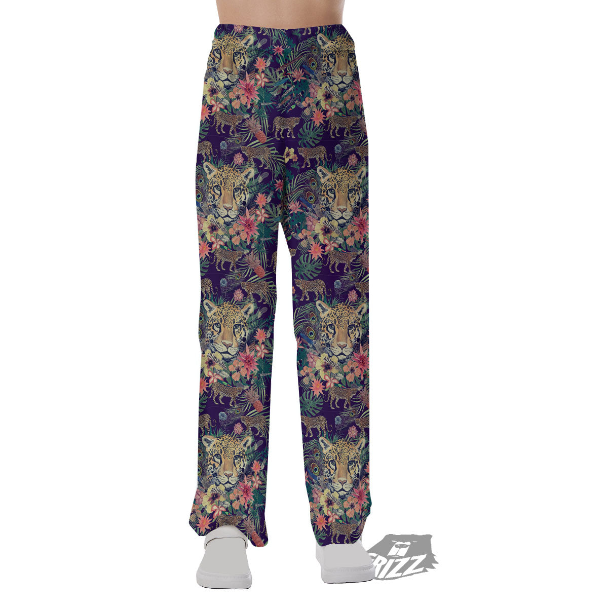 Tiger Flower And Print Pattern Pajama Pants-grizzshop