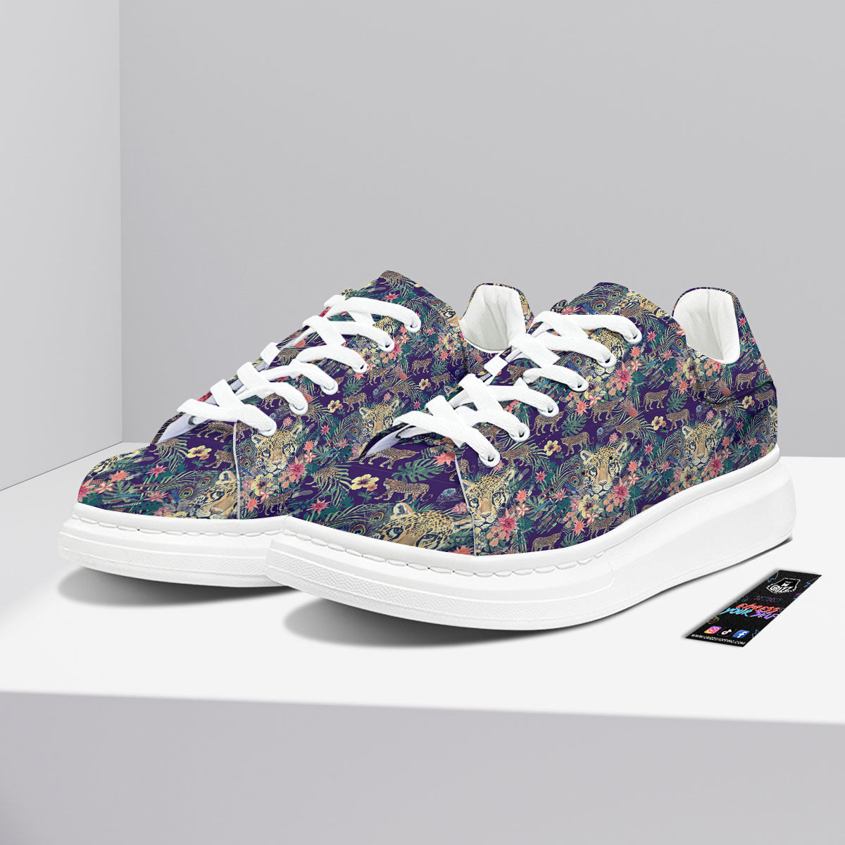 Tiger Flower And Print Pattern Platform Shoes-grizzshop
