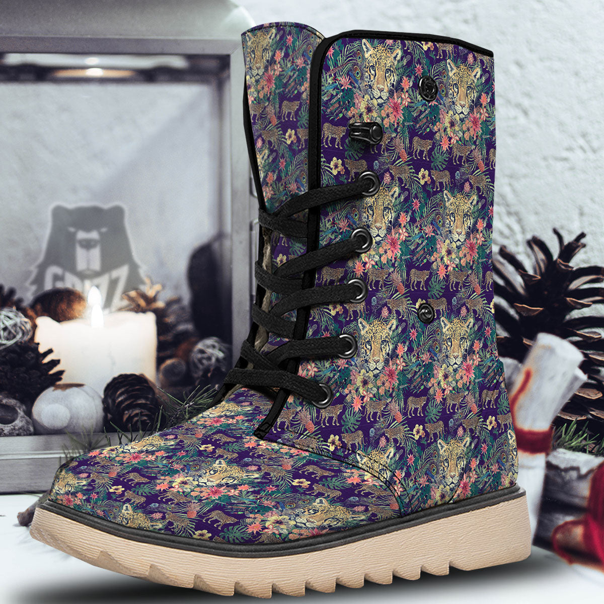 Tiger Flower And Print Pattern Snow Boots-grizzshop