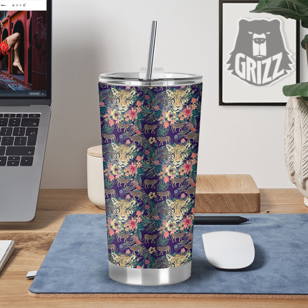 Tiger Flower And Print Pattern Tumbler-grizzshop