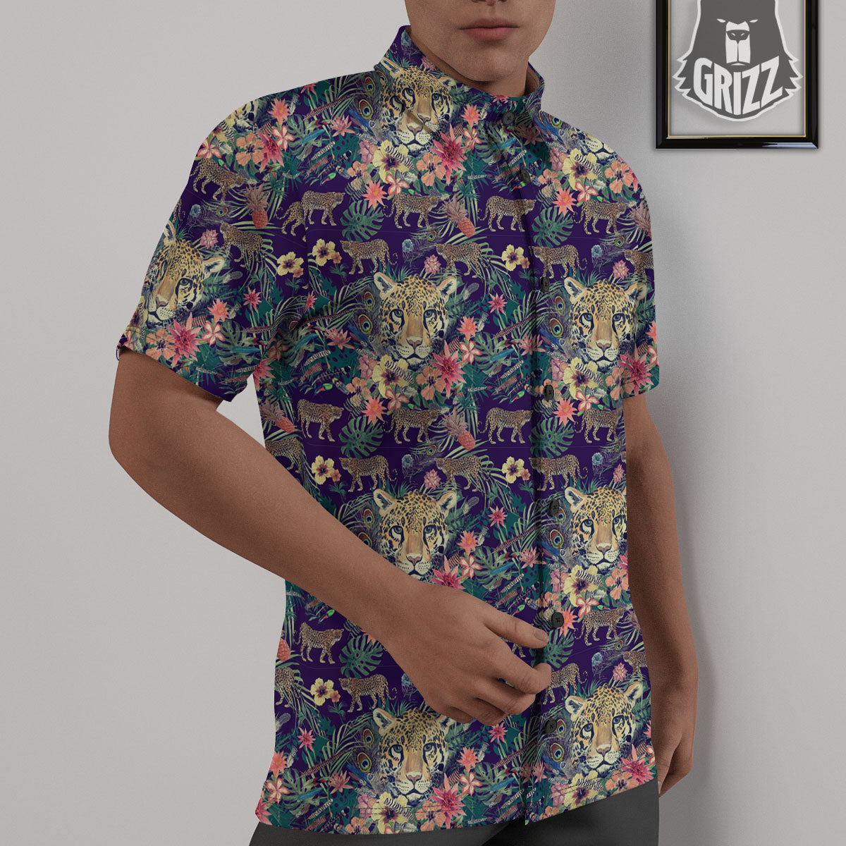 Tiger Flower And Print Pattern Untucked Shirts-grizzshop