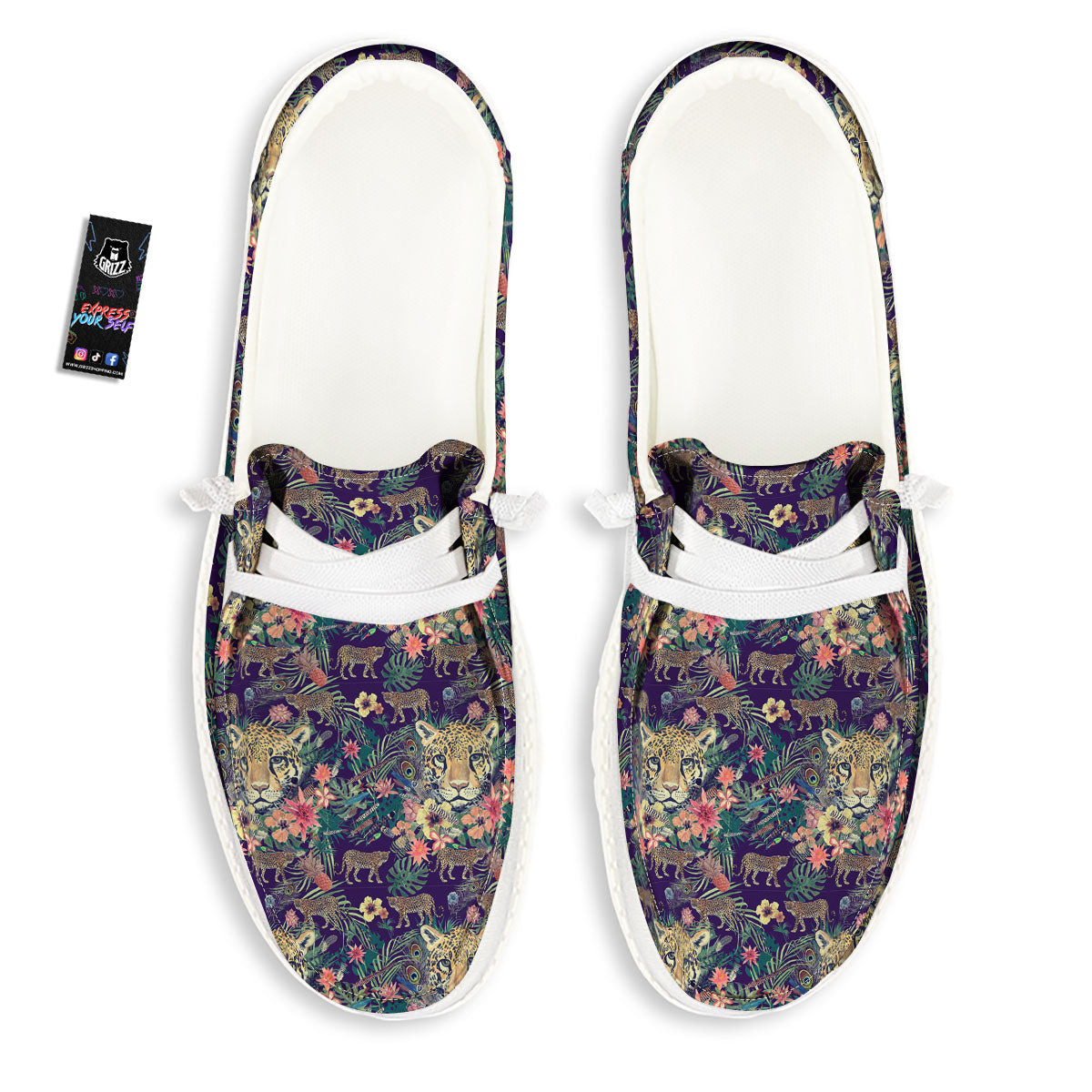 Tiger Flower And Print Pattern White Loafers-grizzshop
