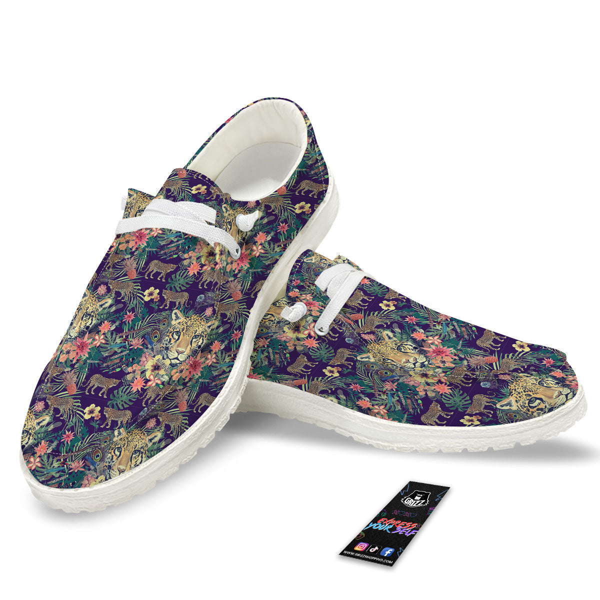 Tiger Flower And Print Pattern White Loafers-grizzshop