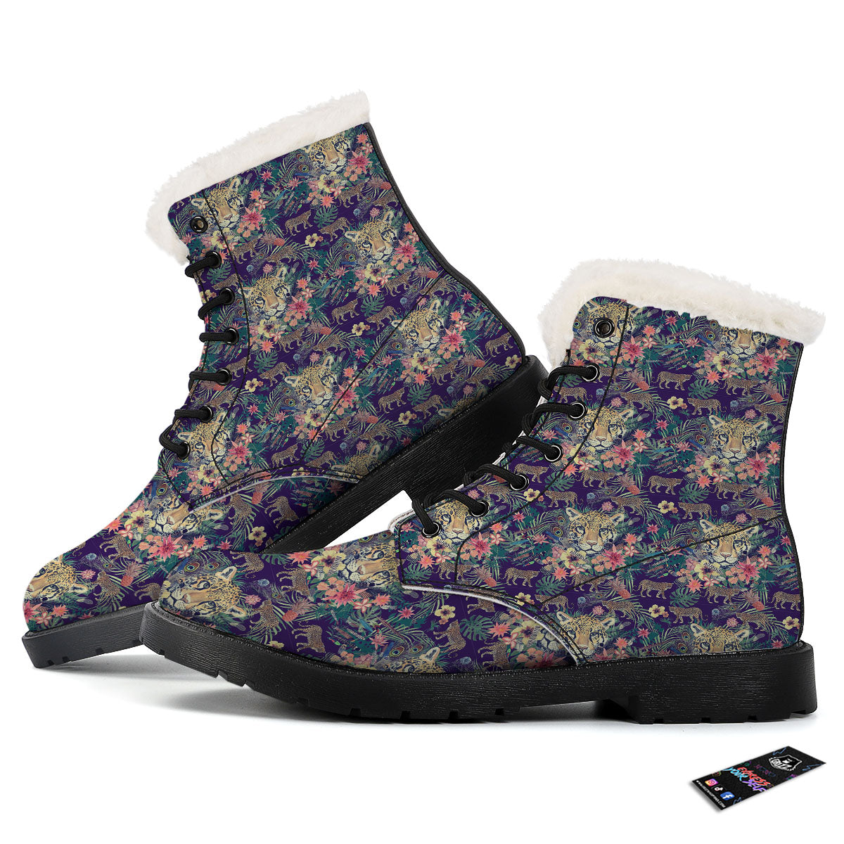 Tiger Flower And Print Pattern Winter Boots-grizzshop