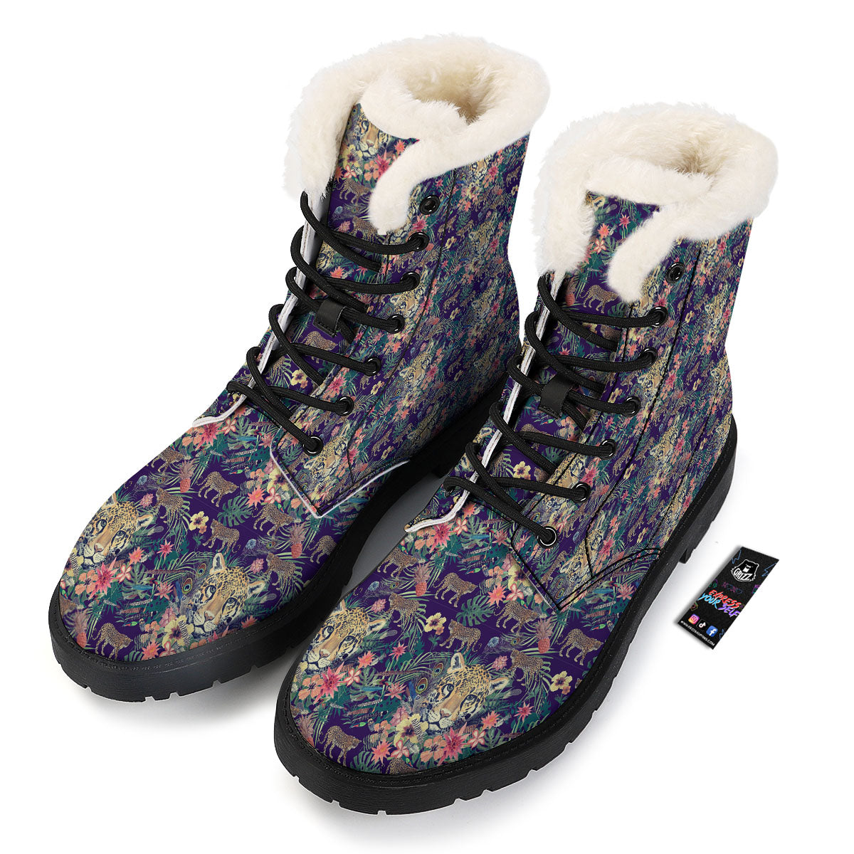 Tiger Flower And Print Pattern Winter Boots-grizzshop