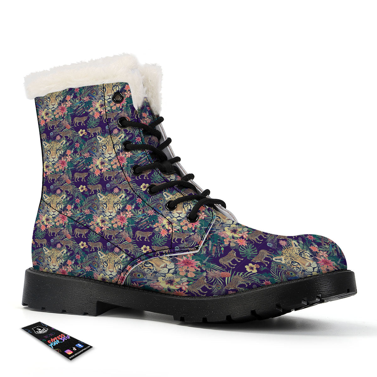 Tiger Flower And Print Pattern Winter Boots-grizzshop