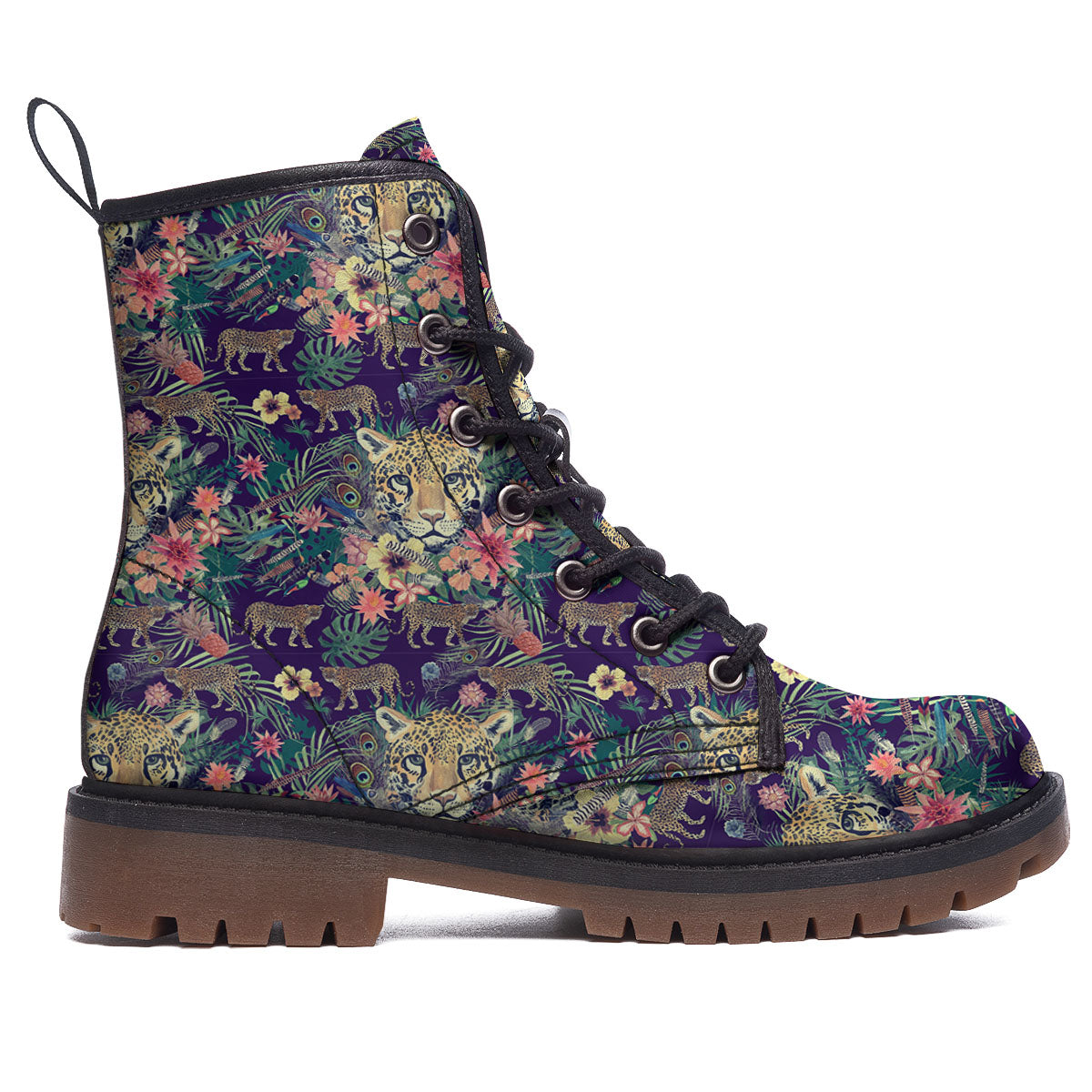 Tiger Flower And Print Pattern Work Boots-grizzshop