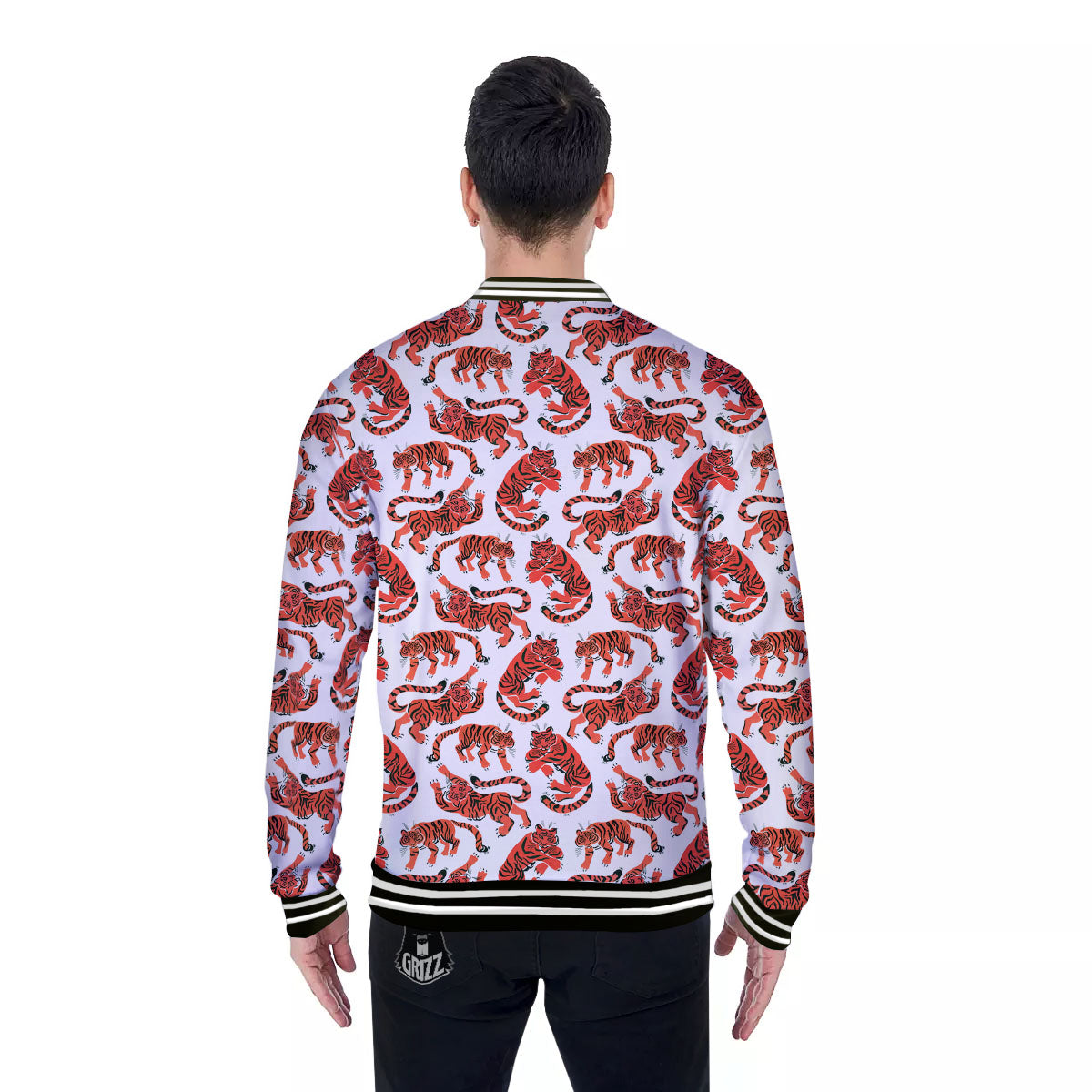 Tiger Gouache Print Pattern Baseball Jacket-grizzshop