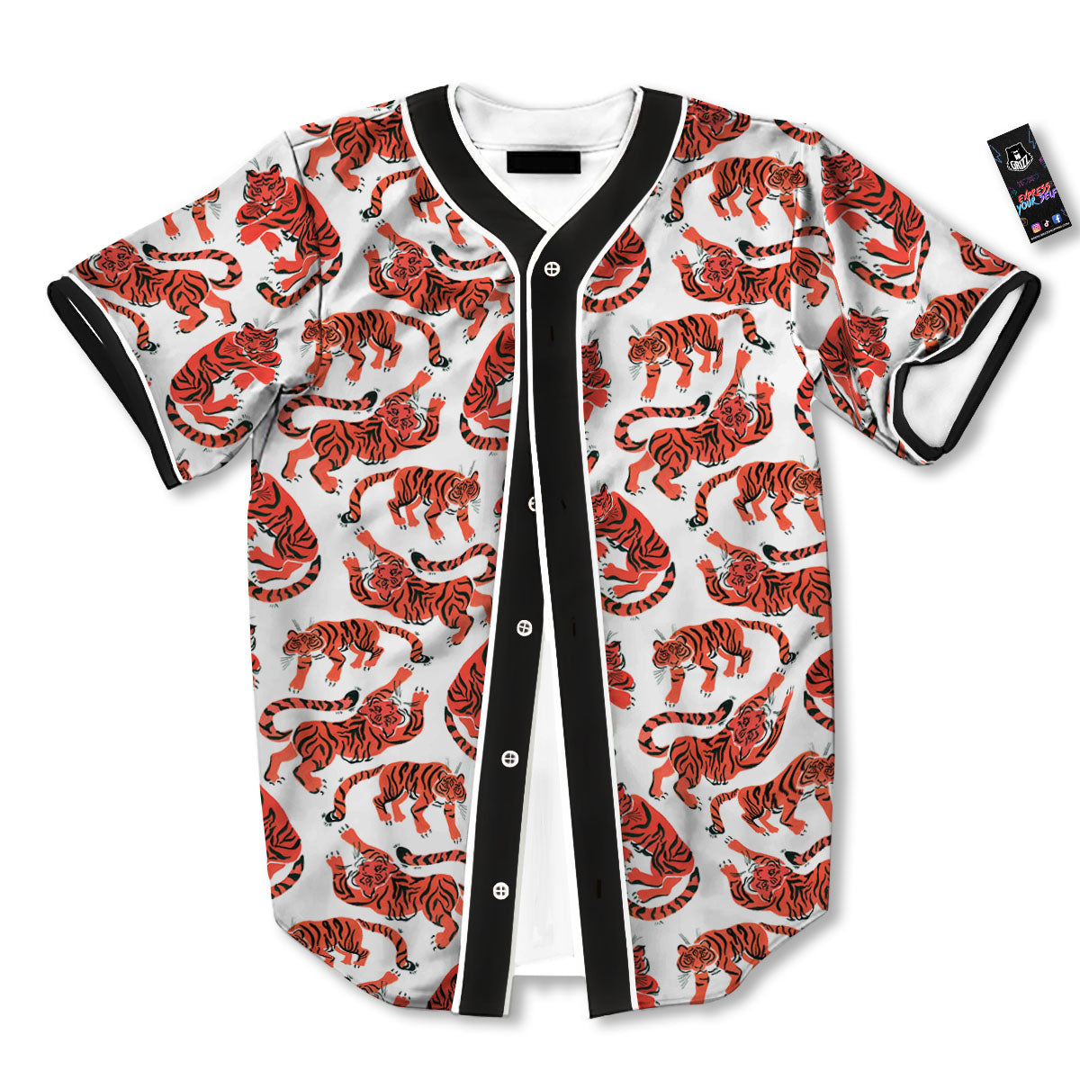 Tiger Gouache Print Pattern Baseball Jersey-grizzshop