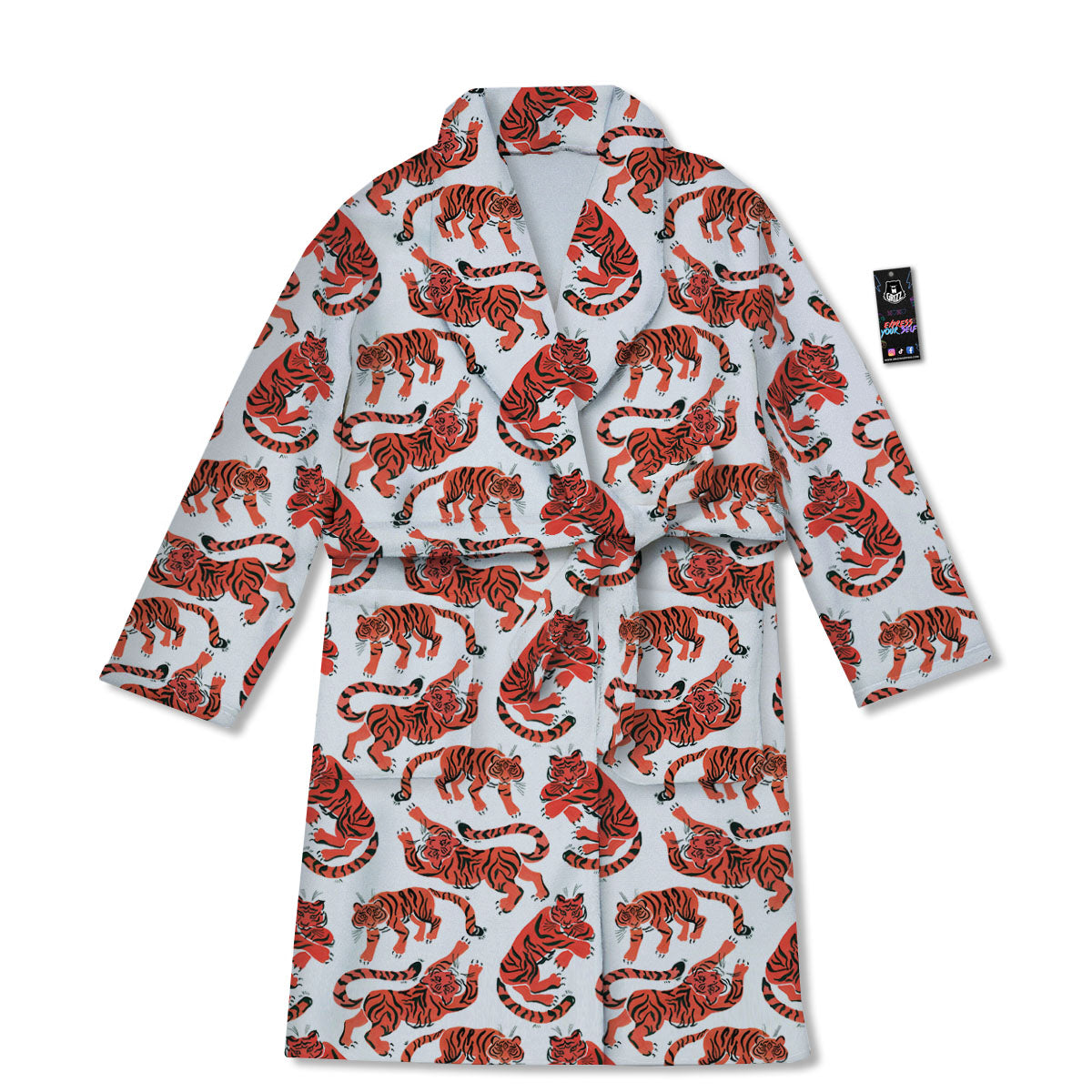 Tiger Gouache Print Pattern Bathrobe-grizzshop