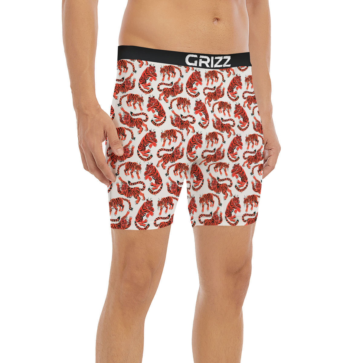 Tiger Gouache Print Pattern Boxer Briefs-grizzshop
