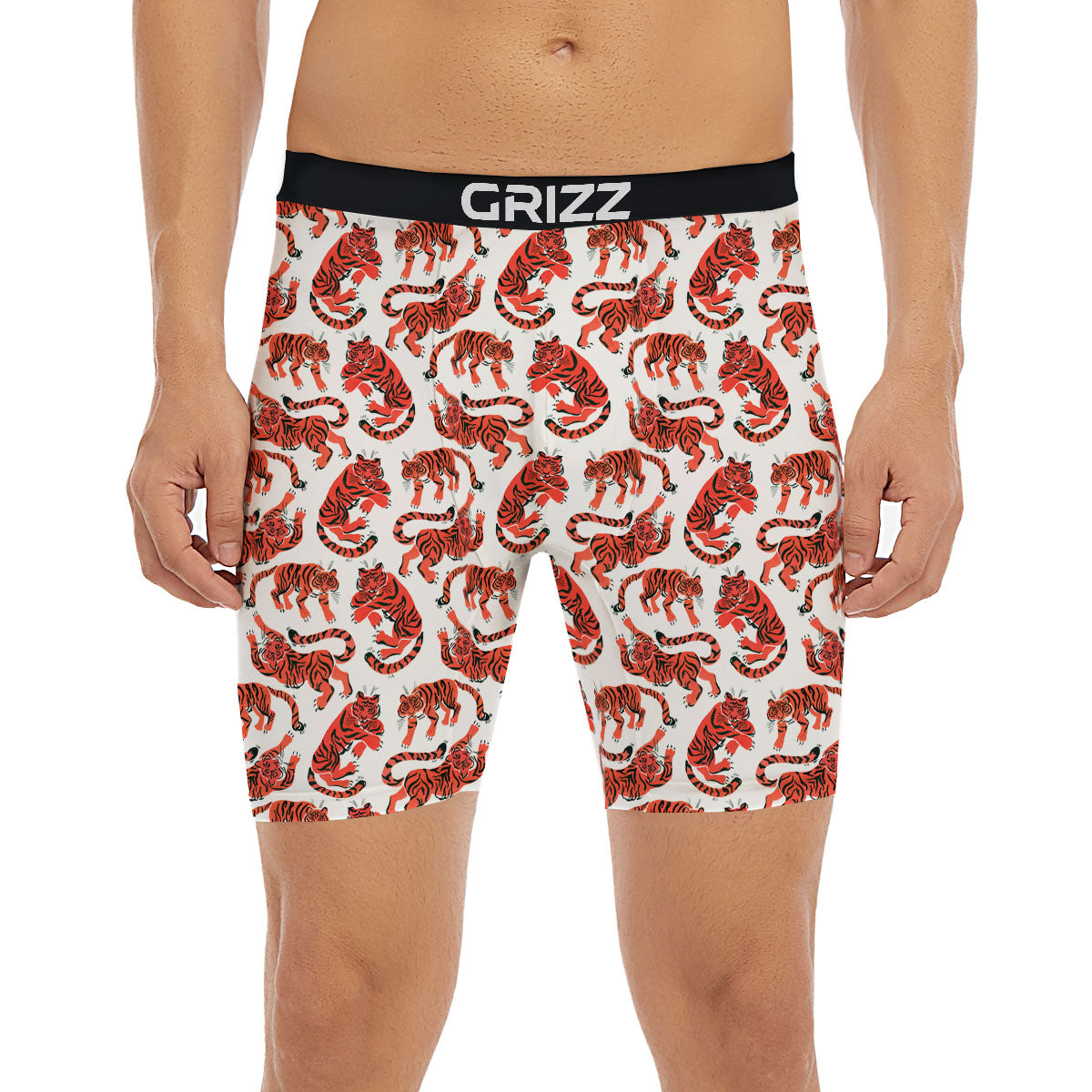 Tiger Gouache Print Pattern Boxer Briefs-grizzshop