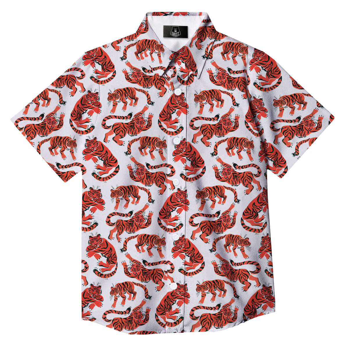 Tiger Gouache Print Pattern Button Up Shirt-grizzshop