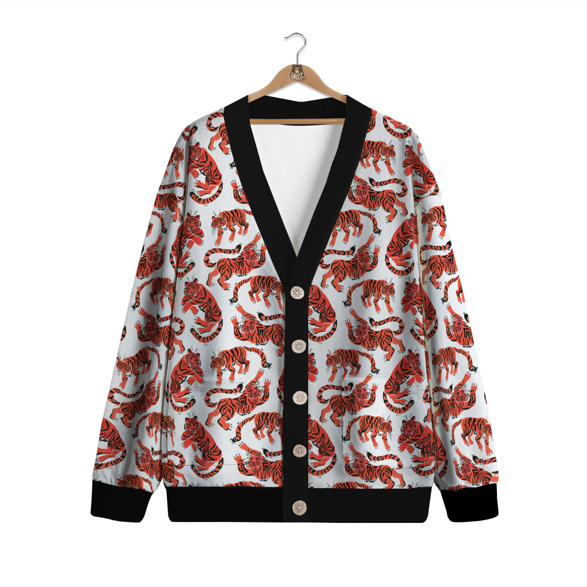 Tiger Gouache Print Pattern Cardigan-grizzshop