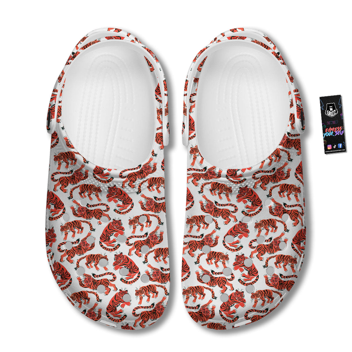 Tiger Gouache Print Pattern Clog-grizzshop