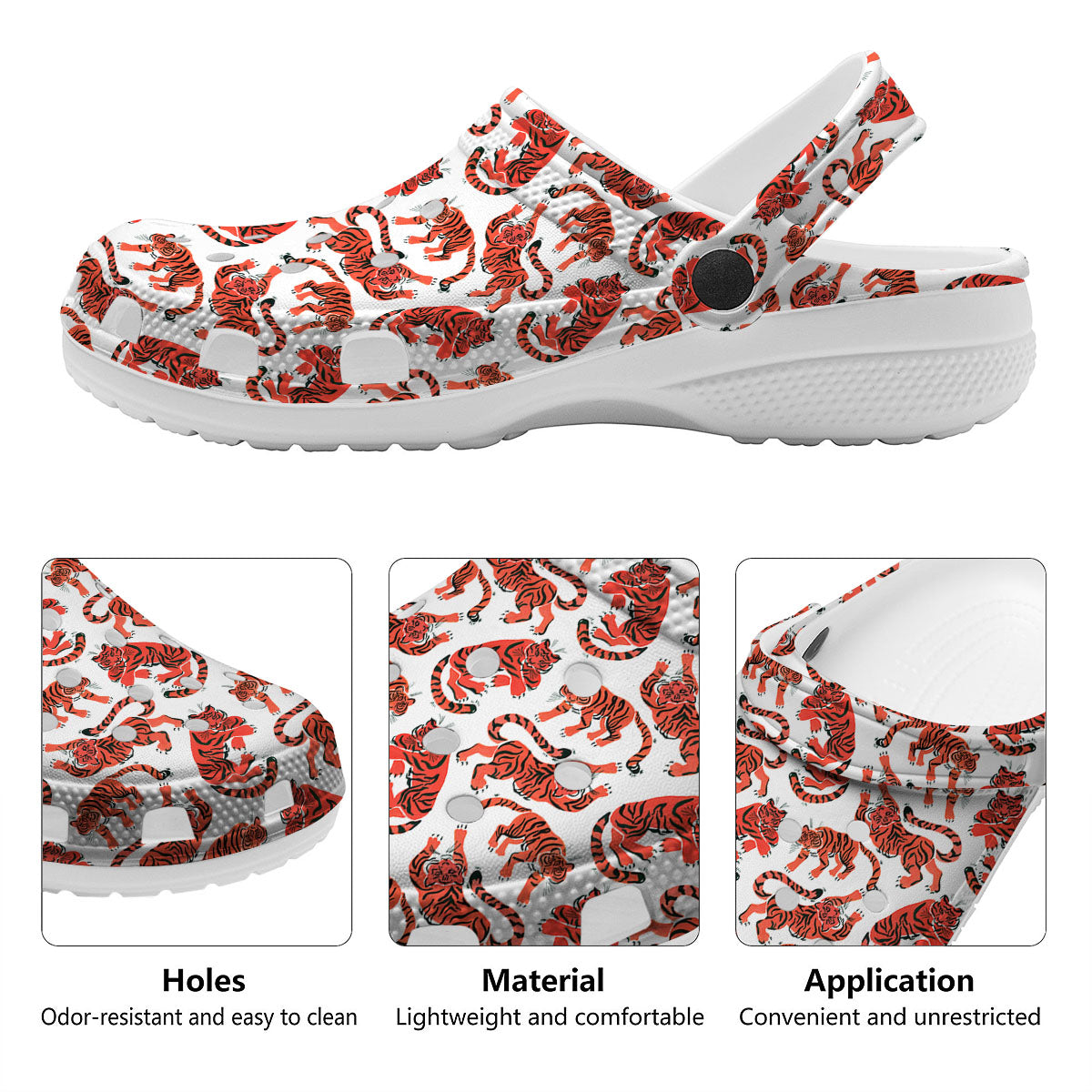 Tiger Gouache Print Pattern Clog-grizzshop