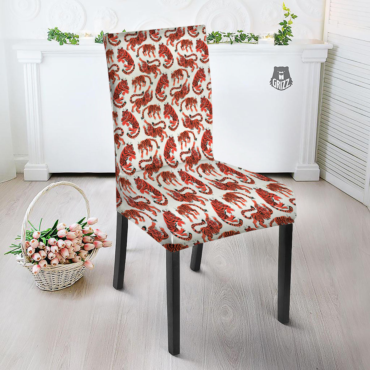 Tiger Gouache Print Pattern Dining Chair Slipcover-grizzshop