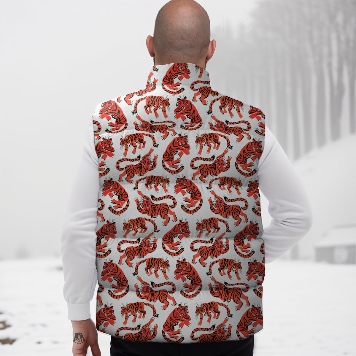 Tiger Gouache Print Pattern Down Vest