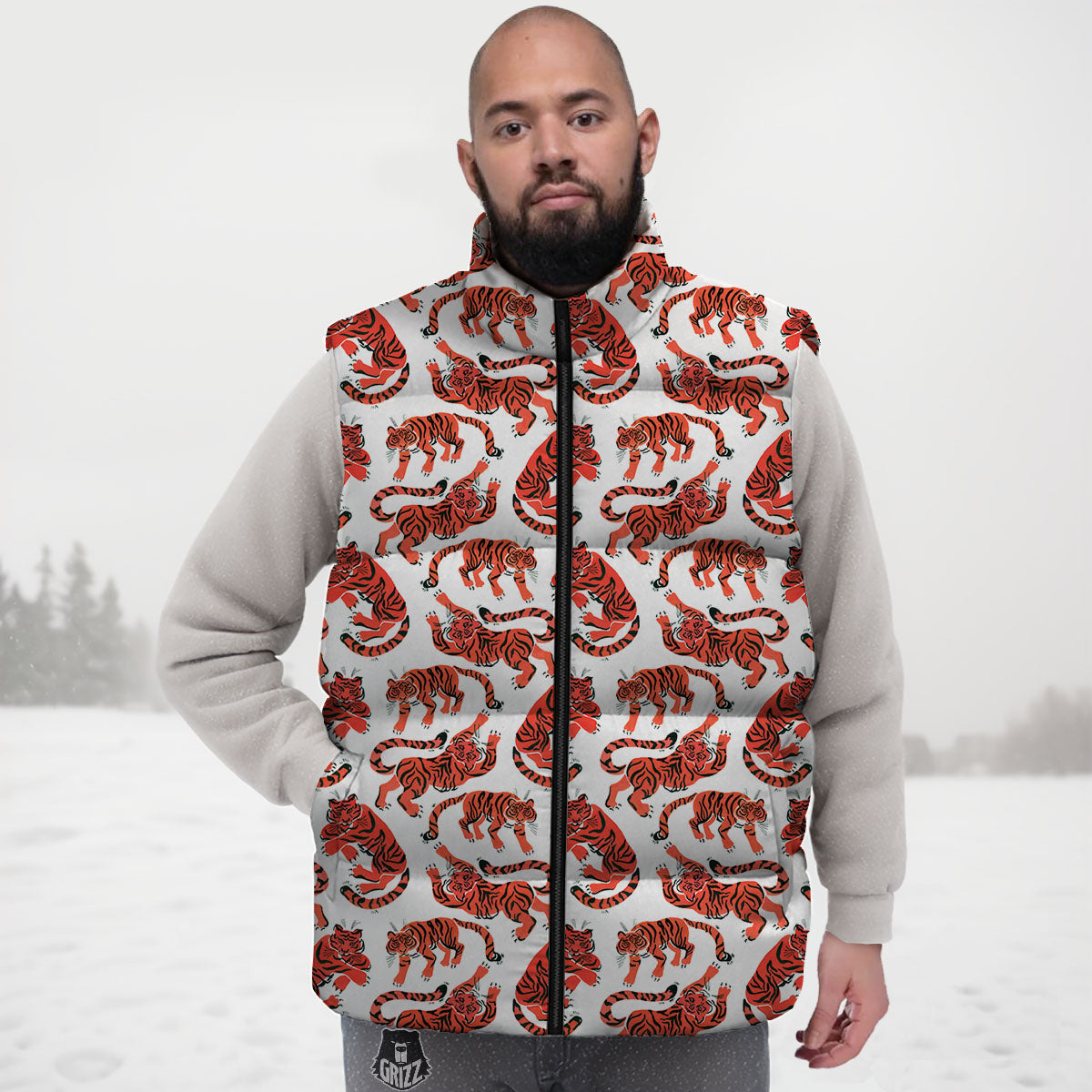 Tiger Gouache Print Pattern Down Vest