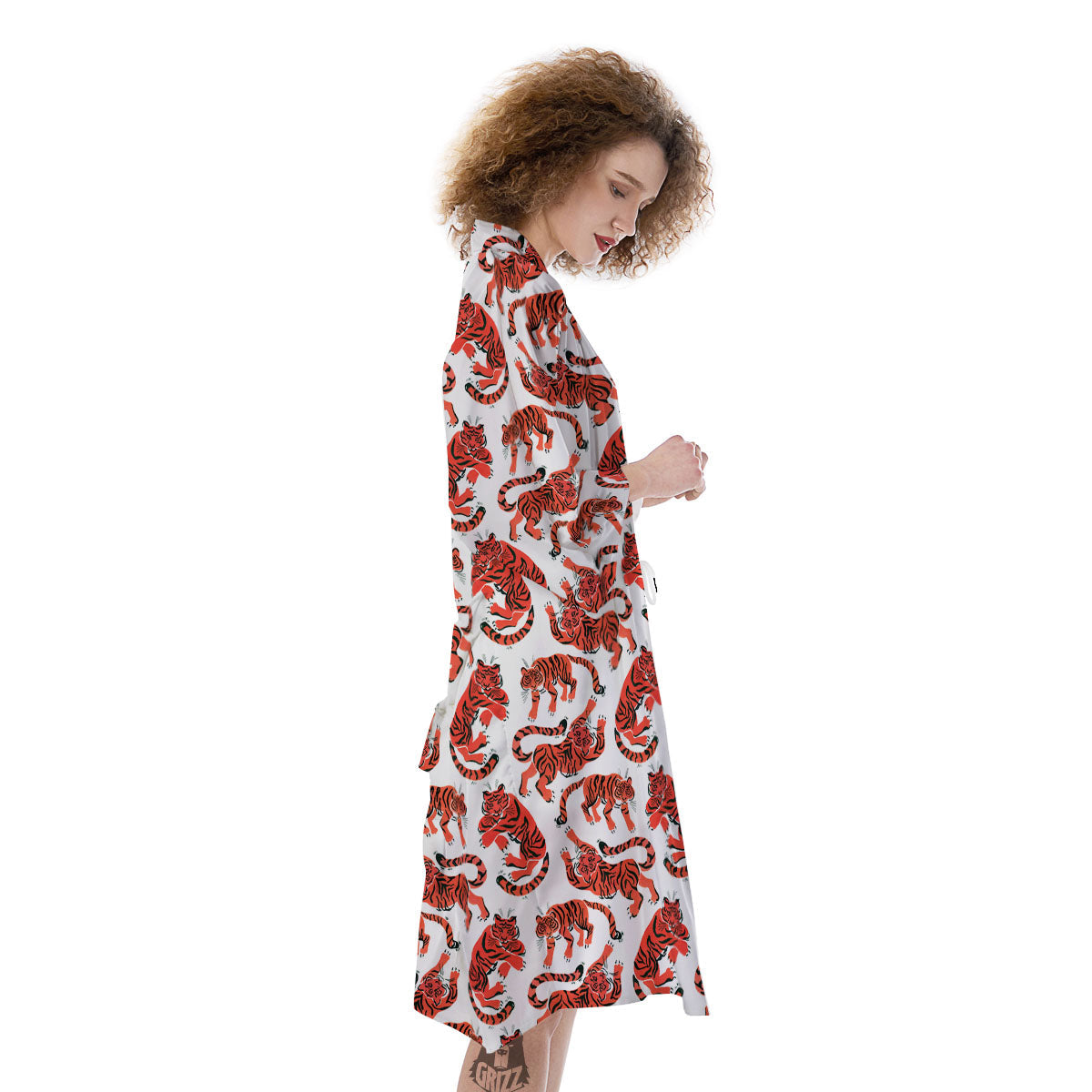 Tiger Gouache Print Pattern Kimono-grizzshop