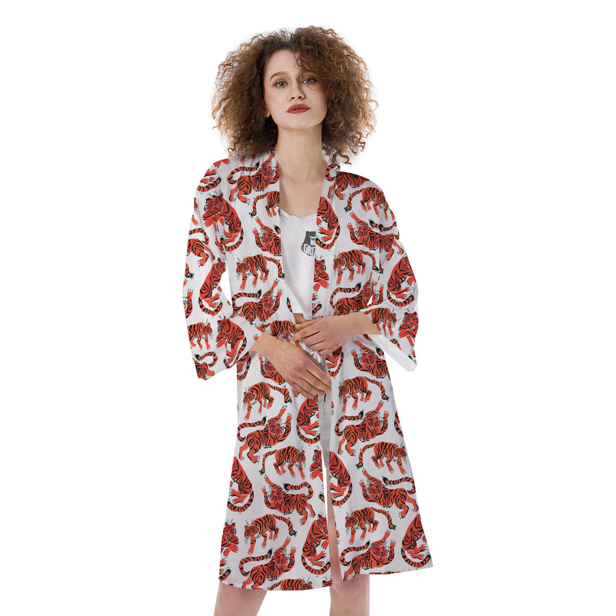Tiger Gouache Print Pattern Kimono-grizzshop