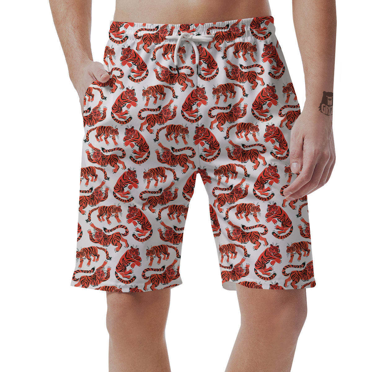 Tiger Gouache Print Pattern Men's Shorts-grizzshop