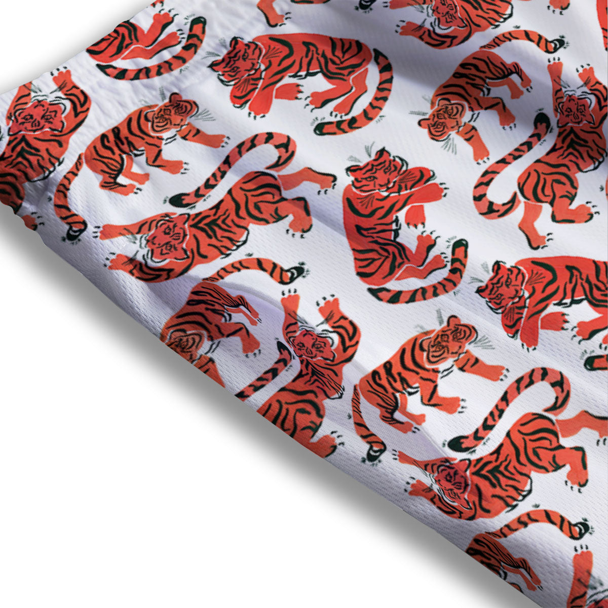 Tiger Gouache Print Pattern Mesh Shorts