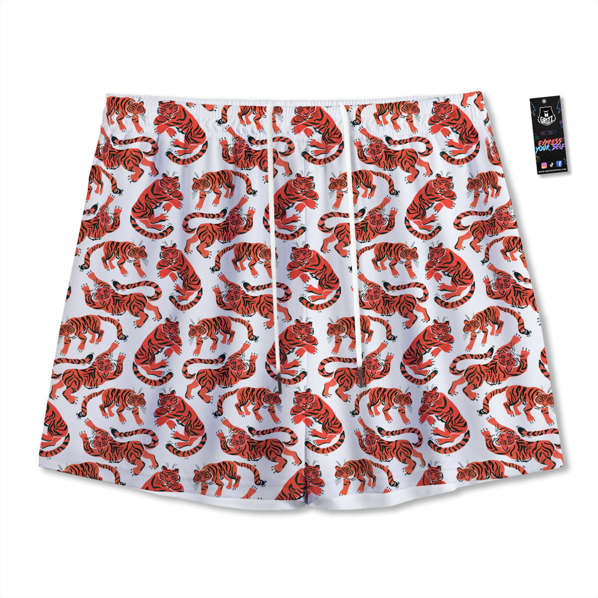 Tiger Gouache Print Pattern Mesh Shorts