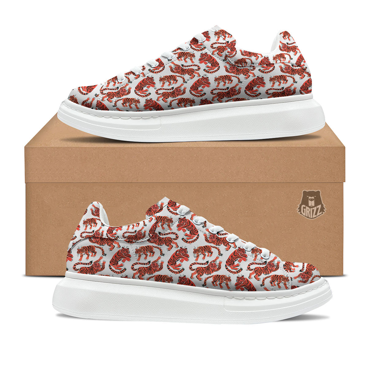 Tiger Gouache Print Pattern Platform Shoes-grizzshop