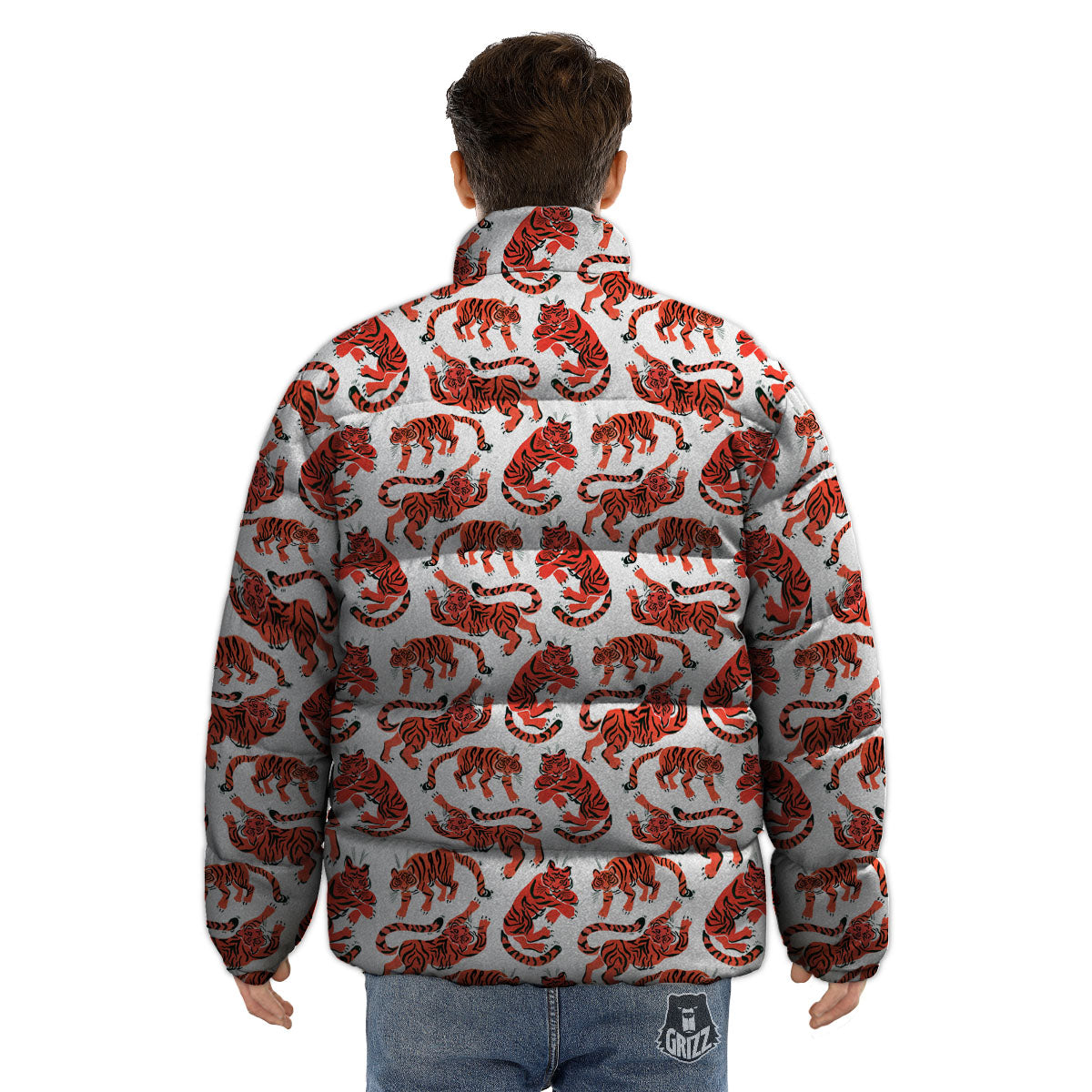 Tiger Gouache Print Pattern Puffer Jacket-grizzshop