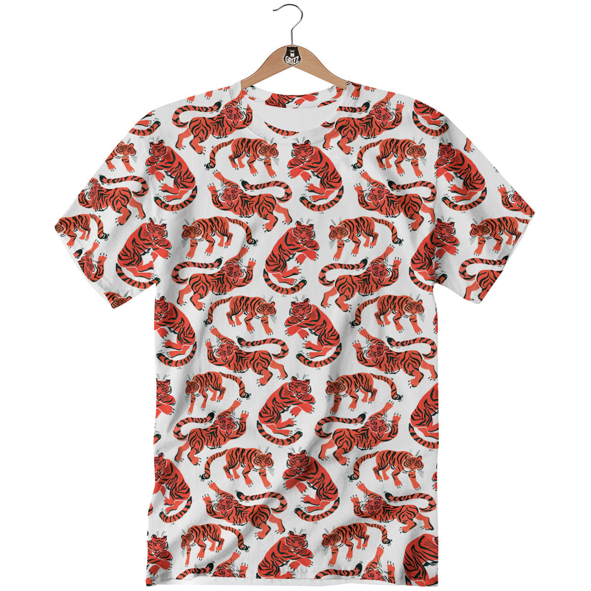 Tiger Gouache Print Pattern T-Shirt-grizzshop