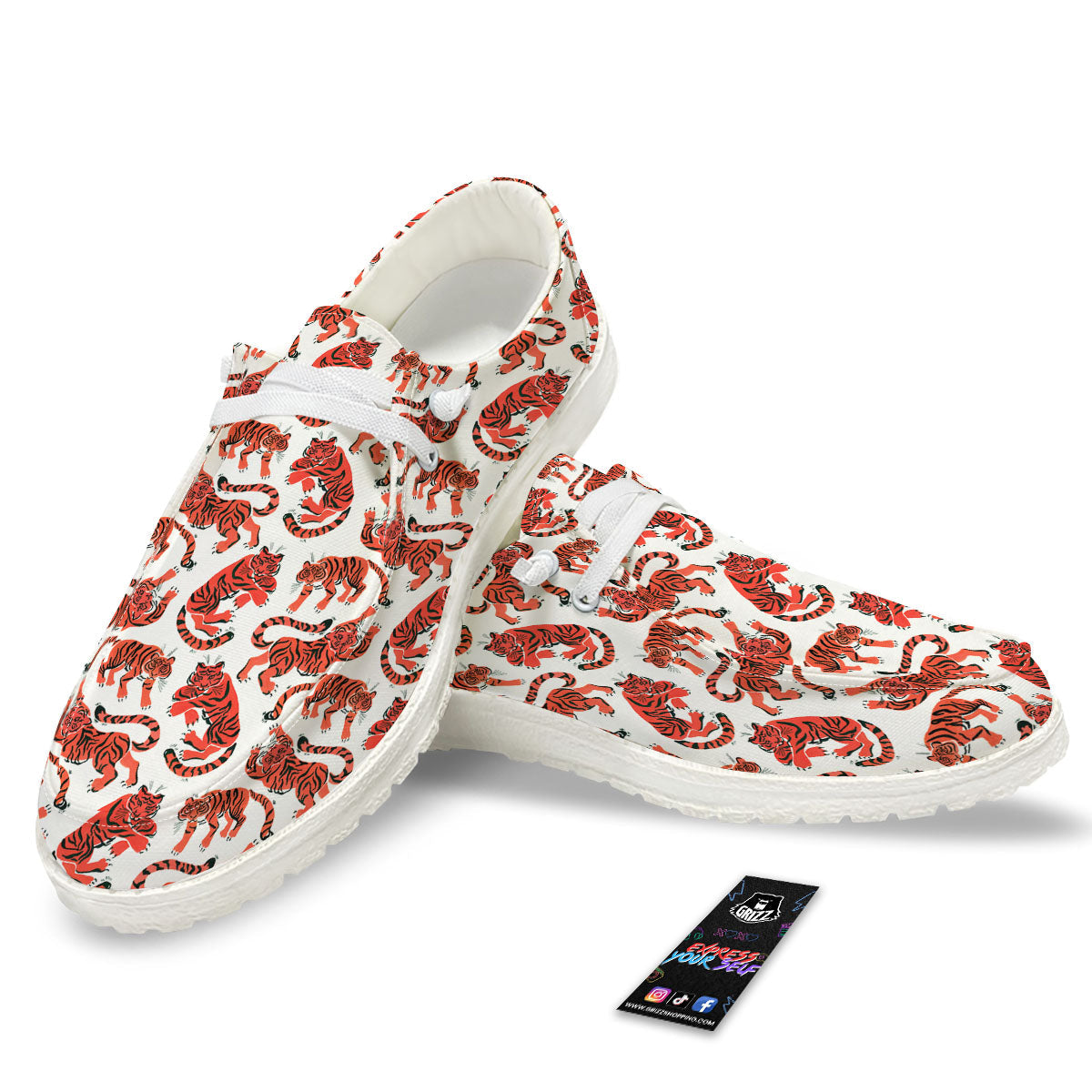 Tiger Gouache Print Pattern White Loafers-grizzshop