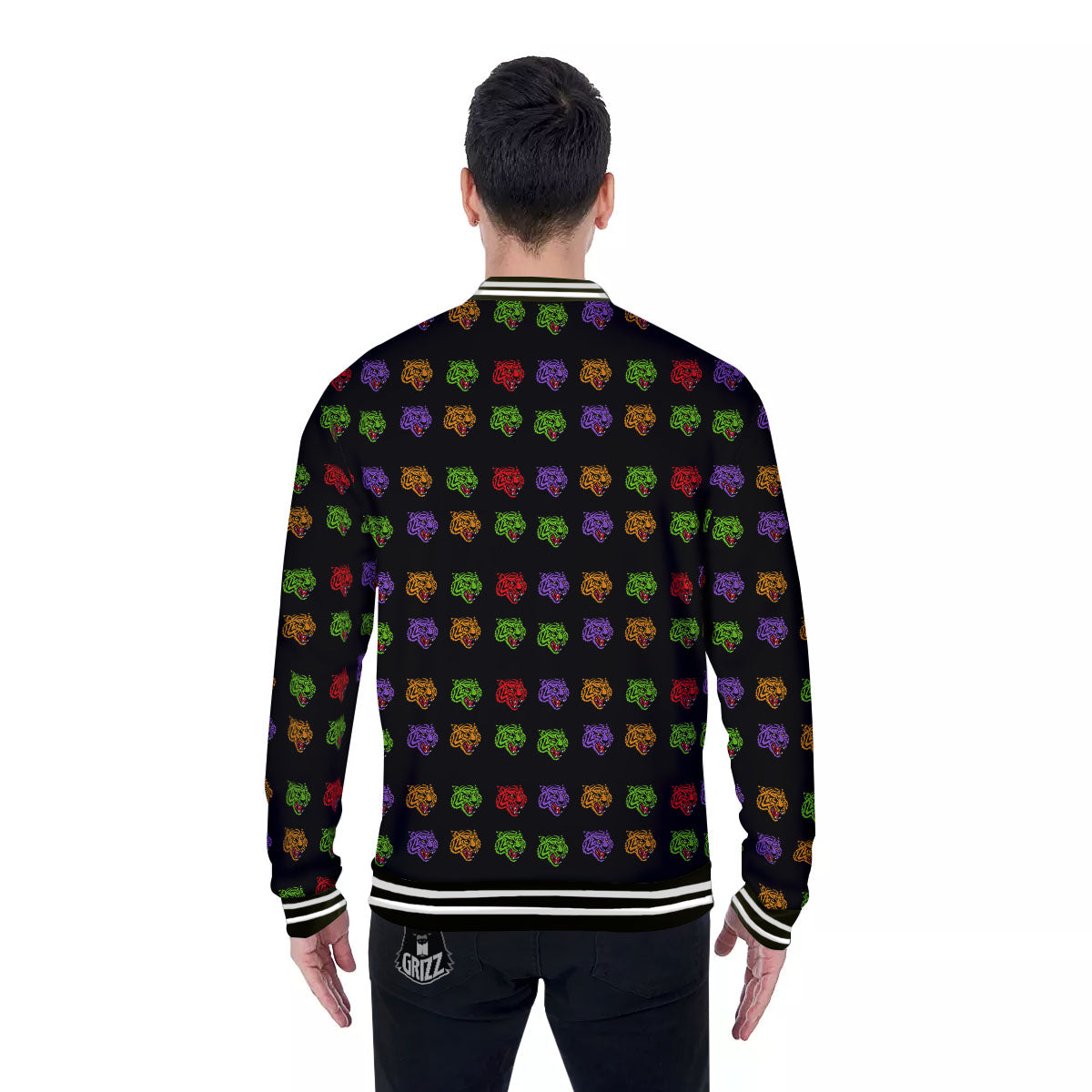 Tiger Head Colorful Print Pattern Baseball Jacket-grizzshop