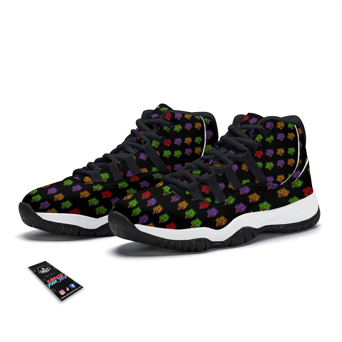 Tiger Head Colorful Print Pattern Black Bball Shoes-grizzshop