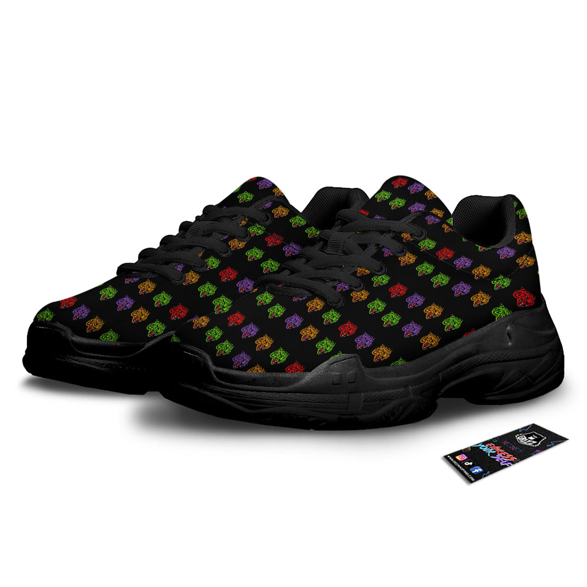 Tiger Head Colorful Print Pattern Black Chunky Shoes-grizzshop